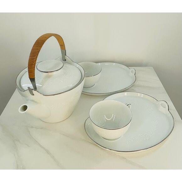 Noritake White Tea Set with Silver Accents - Picture 2 of 15